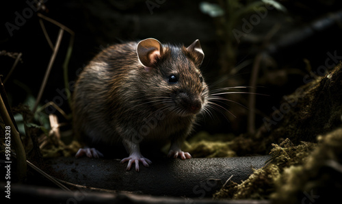 photo of brown rat in its natural habitat. Generative AI © Bartek