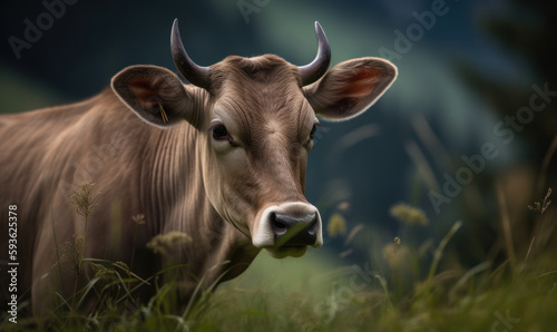 Brown Swiss in the heart of the Swiss Alps  Switzerland s dairy country  capturing the essence of the Brown Swiss breed in all its natural beauty. Generative AI.