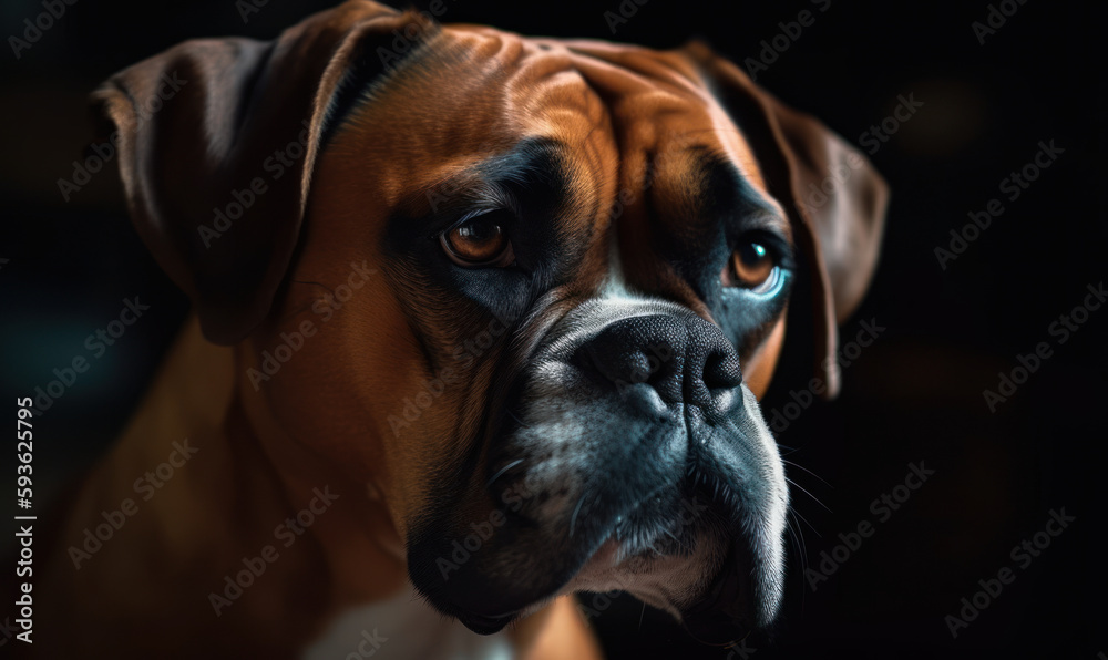 close up photo of Boxer dog captured within the coziness of its home. Generative AI
