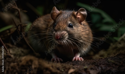 photo of brown rat on forest background. Generative AI