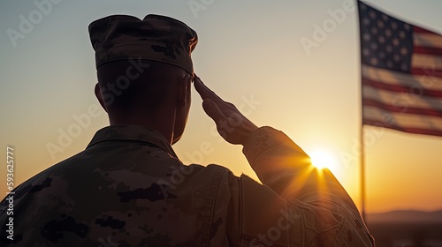 Military Salute to the American Flag on Independence Day. Generative AI