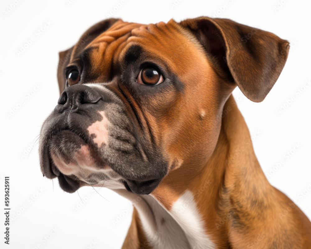 photo of Boxer dog isolated on white background. Generative AI