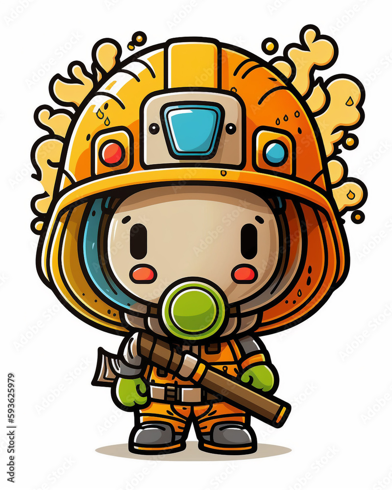 cartoon of a fire fighter, AI generated cartoon of a fire fighter, AI generated