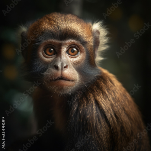 Bonnet monkey in the forest with bokeh background. Generative AI