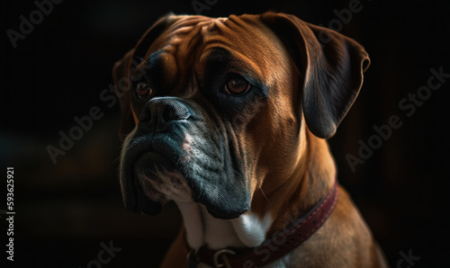 close up photo of Boxer dog captured within the coziness of its home. Generative AI