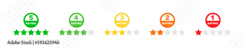 Set of rating stars. Feedback from customer from 1 to 5 star. Customer review. Evaluation quality service.