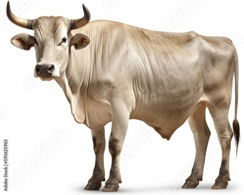 photo of Brahman bull isolated on white background. Generative AI