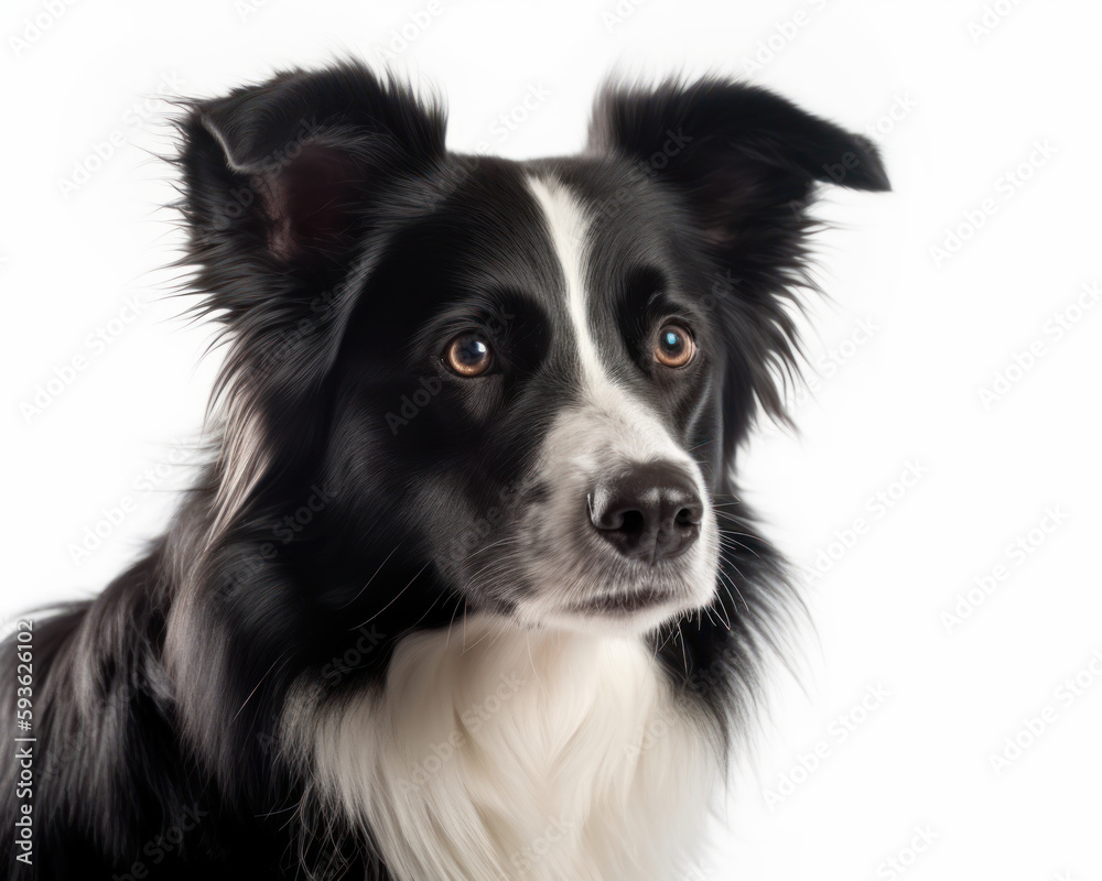 close up photo of border collie isolated on white background. Generative AI