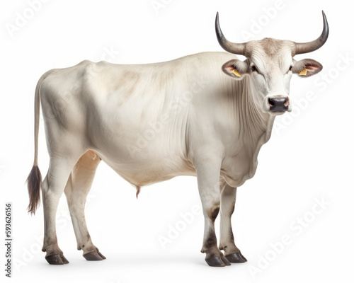 photo of Brahman bull isolated on white background. Generative AI