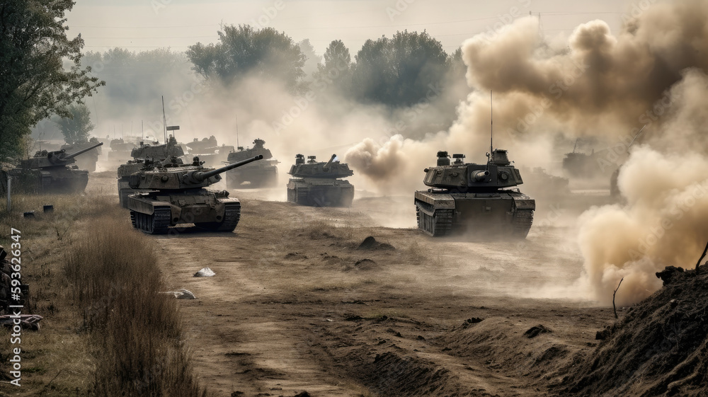 tanks in a battlefield created with Generative AI technology tanks in a battlefield created with Generative AI technology