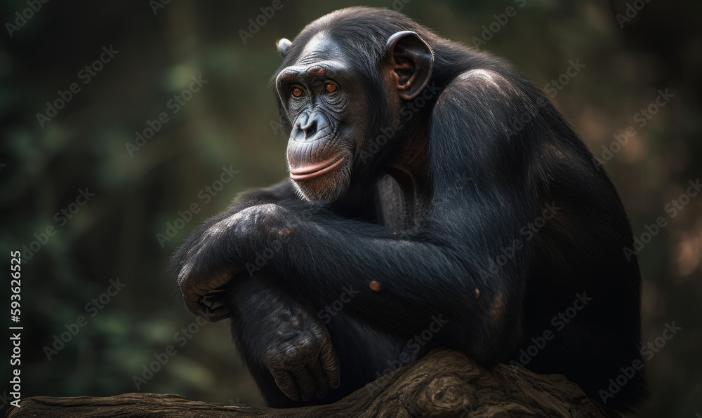 photo of bonobo sitting in the jungle. Generative AI
