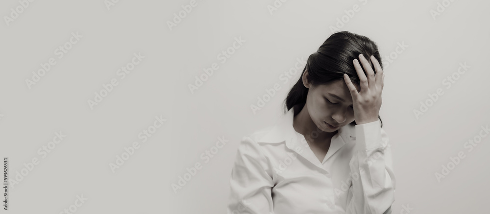 Depression anxiety woman asian chinese people feeling sad tired and worried, problems and broken heart concept. Depression anxiety woman asian chinese people feeling sad tired and worried, problems and broken heart concept.