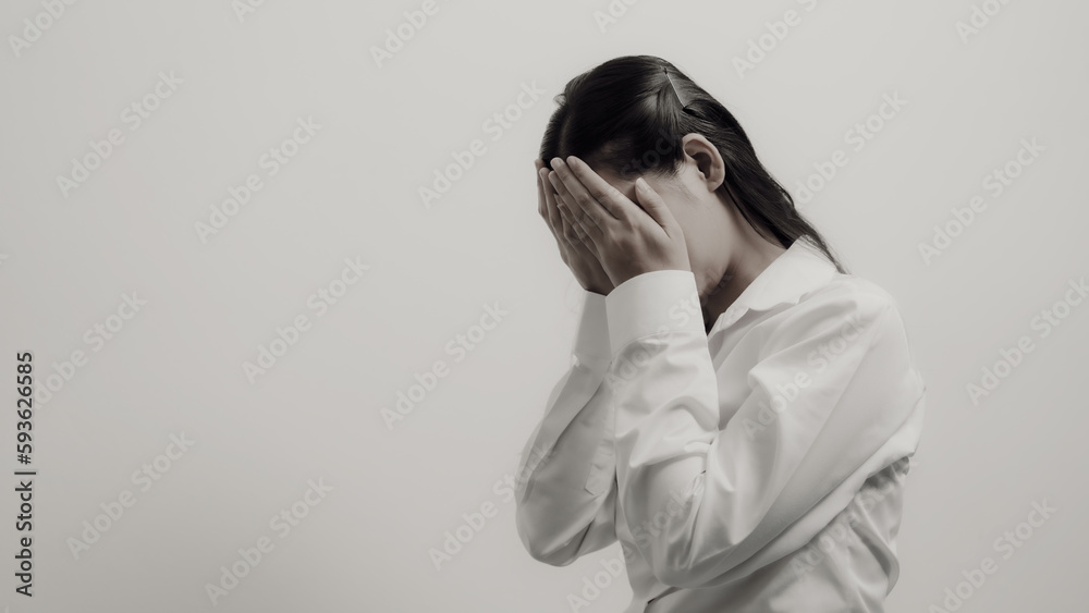 Depression anxiety woman asian chinese people feeling sad tired and worried, problems and broken heart concept. Depression anxiety woman asian chinese people feeling sad tired and worried, problems and broken heart concept.