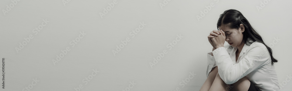 Depression anxiety woman asian chinese people feeling sad tired and worried, problems and broken heart concept. Depression anxiety woman asian chinese people feeling sad tired and worried, problems and broken heart concept.
