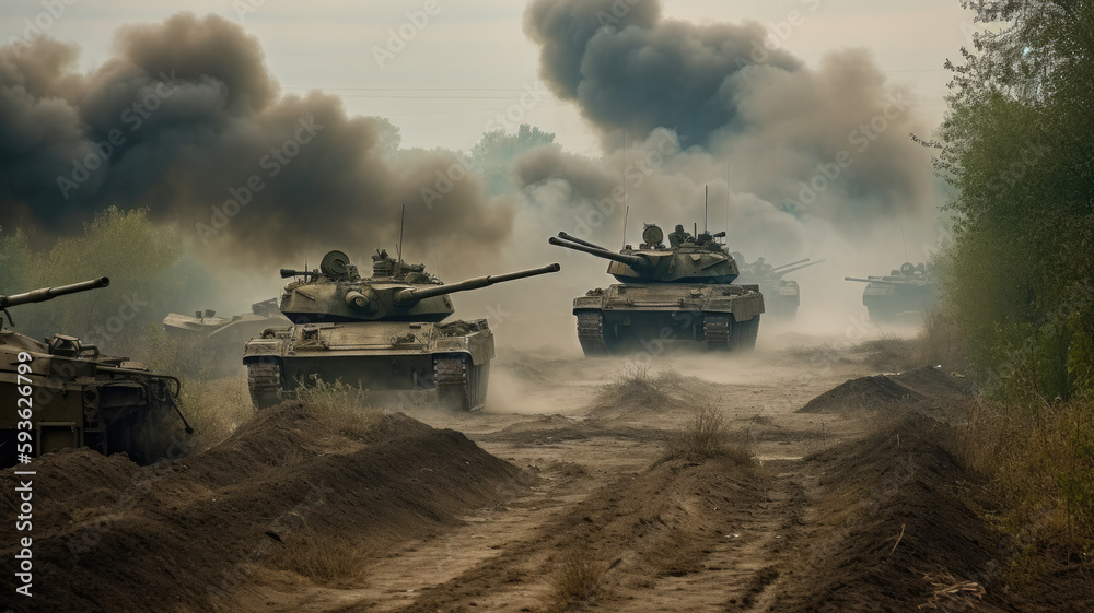 tanks in a battlefield created with Generative AI technology tanks in a battlefield created with Generative AI technology