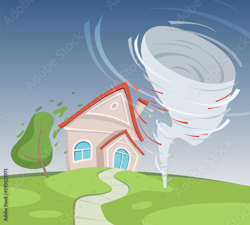 Tornado. natural disaster background. Vector cartoon illustration