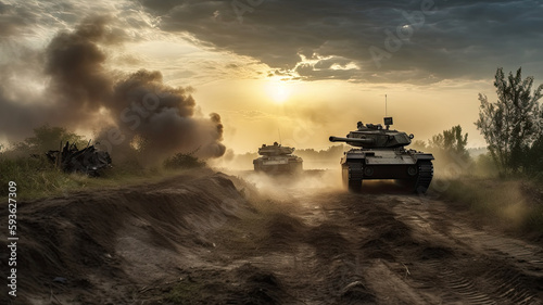tanks in a battlefield created with Generative AI technology
