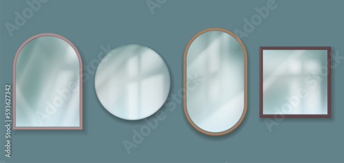 Mirror realistic. Reflected surfaces for interior decoration glossy furniture decent vector mirror templates