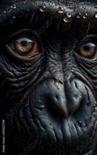 Chimpanzee in the rain. Generative AI