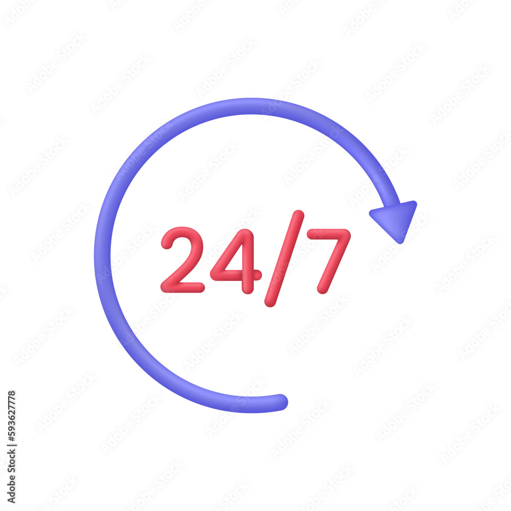 3D 24,7 illustration. 24,7 service concept. 24 hours phone support illustration. Hotline customer service concept. 3D 24,7 illustration. 24,7 service concept. 24 hours phone support illustration. Hotline customer service concept.