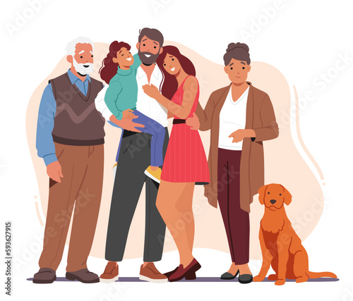Big Happy Family Stand Together, Smiling And Laughing, Radiating Love And Togetherness, With A Sense Of Belonging