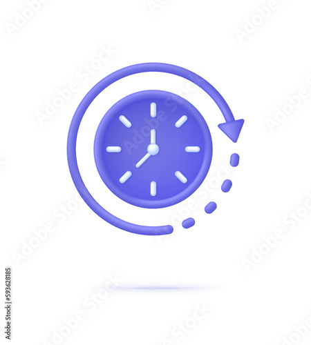 3D Clock icon. 24 hours. Passage of time. Time-keeping and measurement of time.