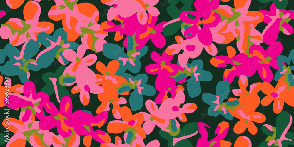 Hand drawn flowers, seamless patterns with floral for fabric, textiles, clothing, wrapping paper, cover, banner, interior decor, abstract backgrounds.