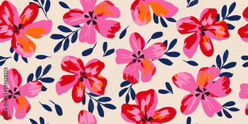 Hand drawn flowers, seamless patterns with floral for fabric, textiles, clothing, wrapping paper, cover, banner, interior decor, abstract backgrounds.