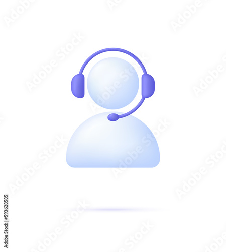 3D Call center. Support service icon, customer consultation hotline, call center help.
