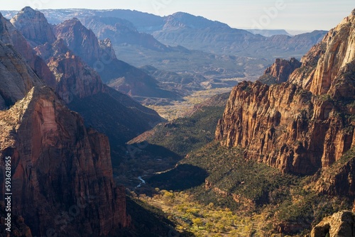 Beautiful view of red rock formations in Observation Point, Zion National Park, Utah, United States