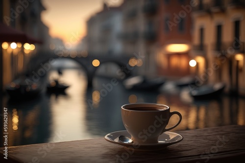 Cup of coffee on the background of the Grand Canal in Venice  Italy