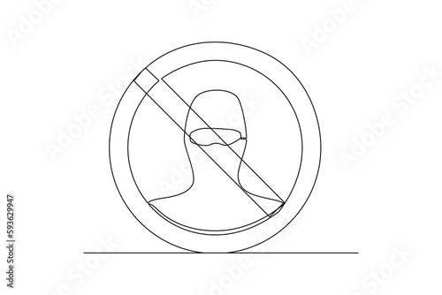 Single one line drawing no terrorism. Anti terrorism concept. Continuous line draw design graphic vector illustration.