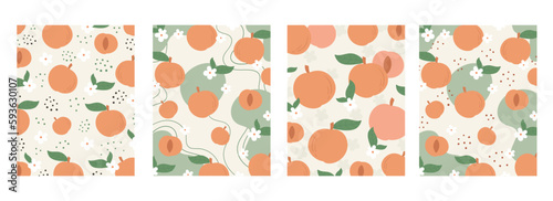 Seamless pattern with peach, flower and leaves.Modern abstract design for paper, cover, fabric, interior decor and other users
Seamless pattern with peach, flower and leaves.Modern abstract design for