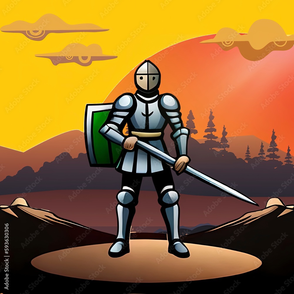 Knight Standing in sunset