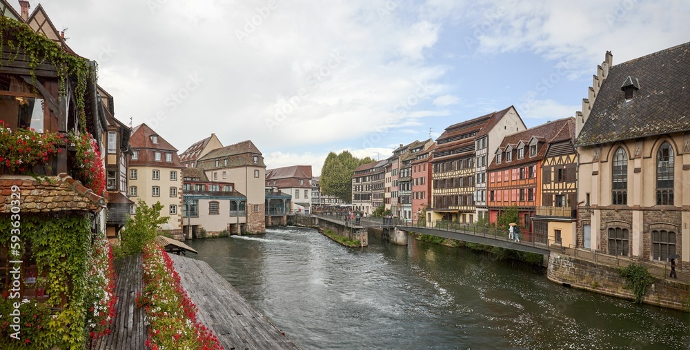 River view with buildings of a region of the city of Strasbourg, France