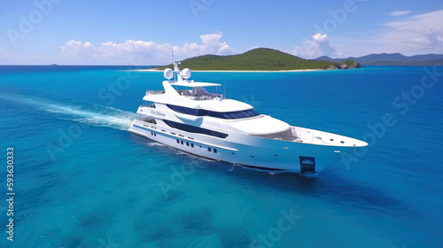 Luxurious yacht sailing the sea.