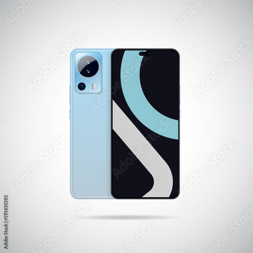 Realistic smartphone with back illustration.