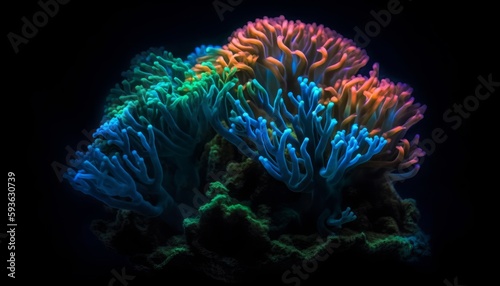 Bright Neon Deep Sea Coral with High Detail, Generative AI