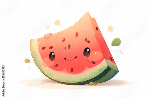 Smiling cute face of a juicy watermelonwatermelon. generative AI photo