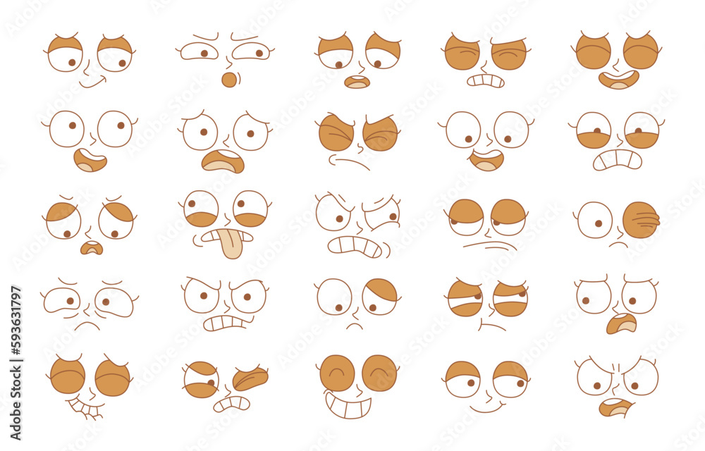 Cartoon vector illustration emotion face of human. Facial expression of human for game
