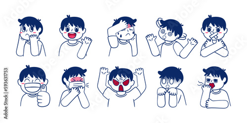 Cartoon vector illustration emotion face of human. Facial expression of human for game