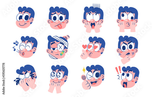 Cartoon vector illustration emotion face of human. Facial expression of human for game