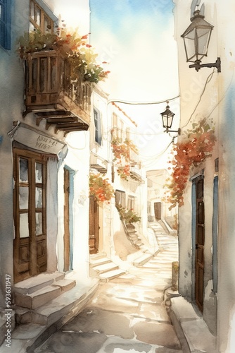 Fototapeta Naklejka Na Ścianę i Meble -  Light watercolor ilustrations of cities
