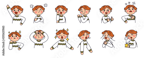 Cartoon vector illustration emotion face of human. Facial expression of human for game