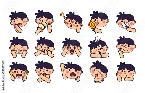 Cartoon vector illustration emotion face of human. Facial expression of human for game
