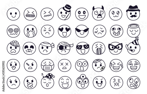 Face of emoji character in diffetent emotions. Facial expression flat vector illustration