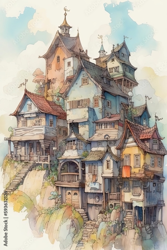 Light watercolor ilustrations of cities