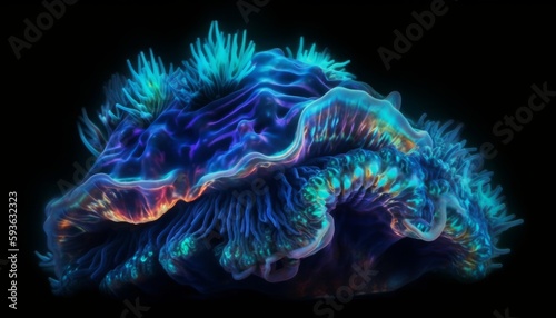 Bright Neon Deep Sea Coral with High Detail  Generative AI