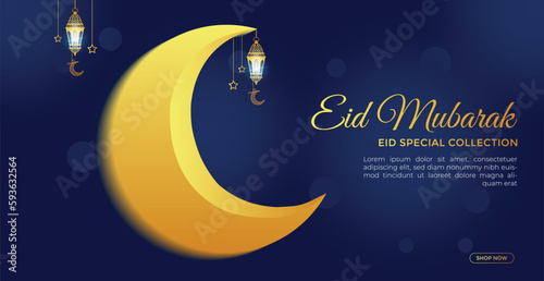 Eid Mubarak and Arabic calligraphy Islamic greeting card. For Ramadan, Raya Hari, Eid al Adha, and Mawlid. Half moon and crescent moon with Islamic Patterns and Decorative Ornament Frame Drawn mosque