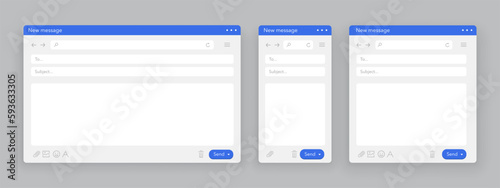 Set of email interface. Template of browser window. New message window.
